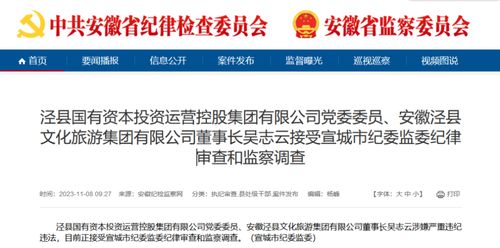 安徽一縣文旅集團(tuán)董事長,被查