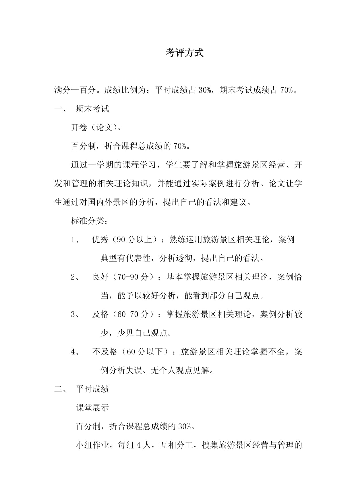 旅游景區經營與管理 考核方式